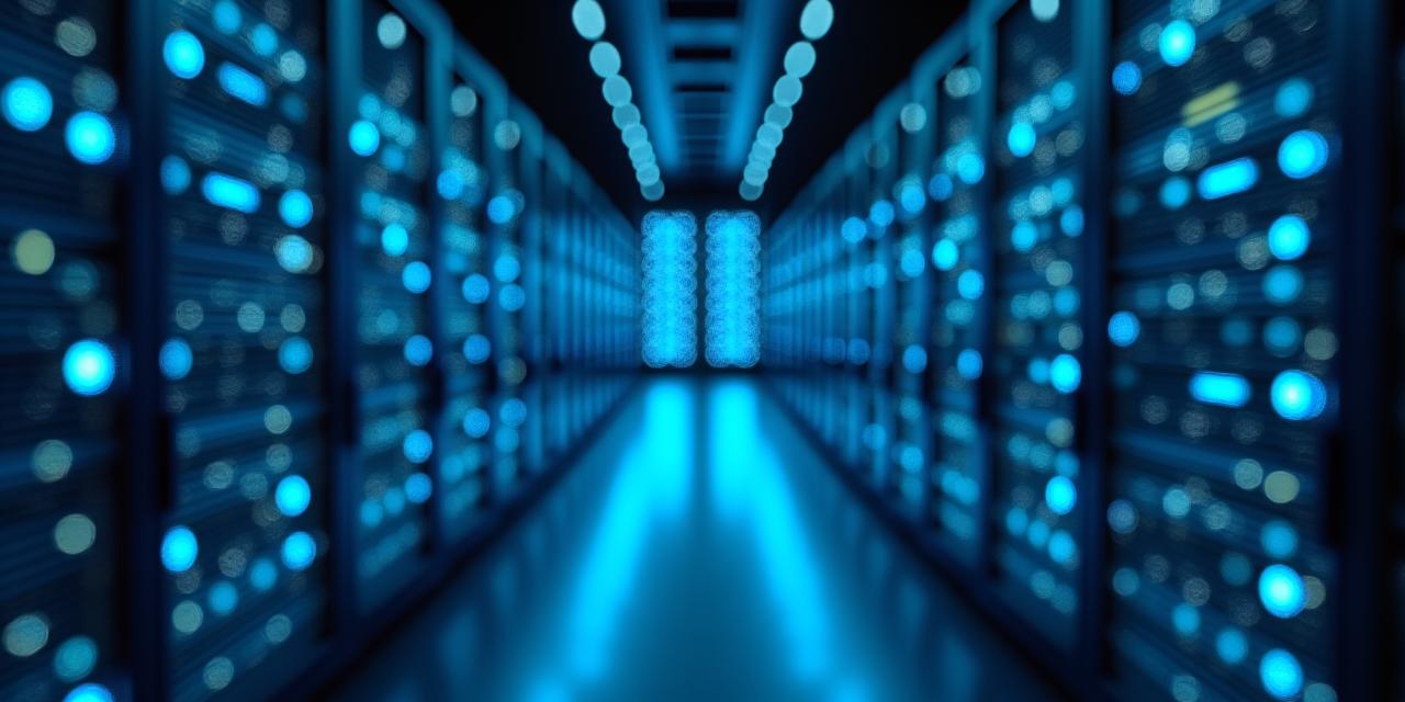 青く光るデータセンターのサーバーラックの抽象的な画像